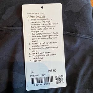 Size 14 Lululemon joggers. Camo color. Have too many pairs of joggers!